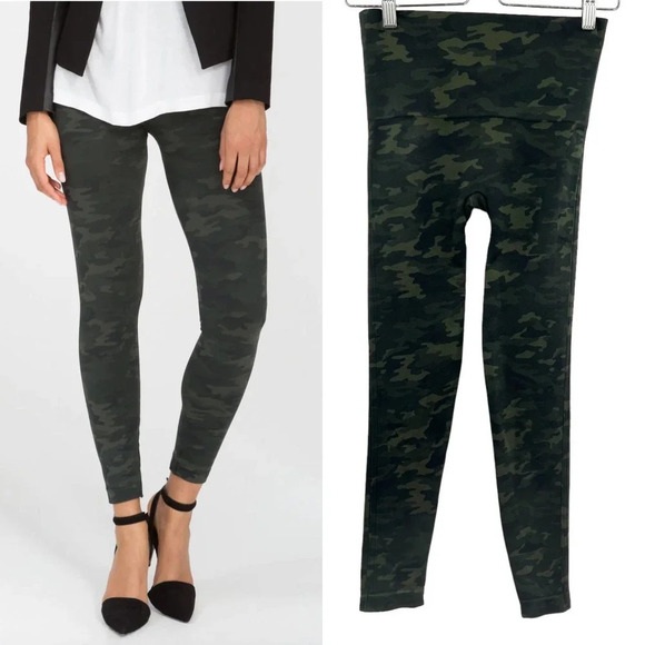 Spanx Look At Me Now Seamless Legging Green Camo Print Size Medium - Picture 1 of 7